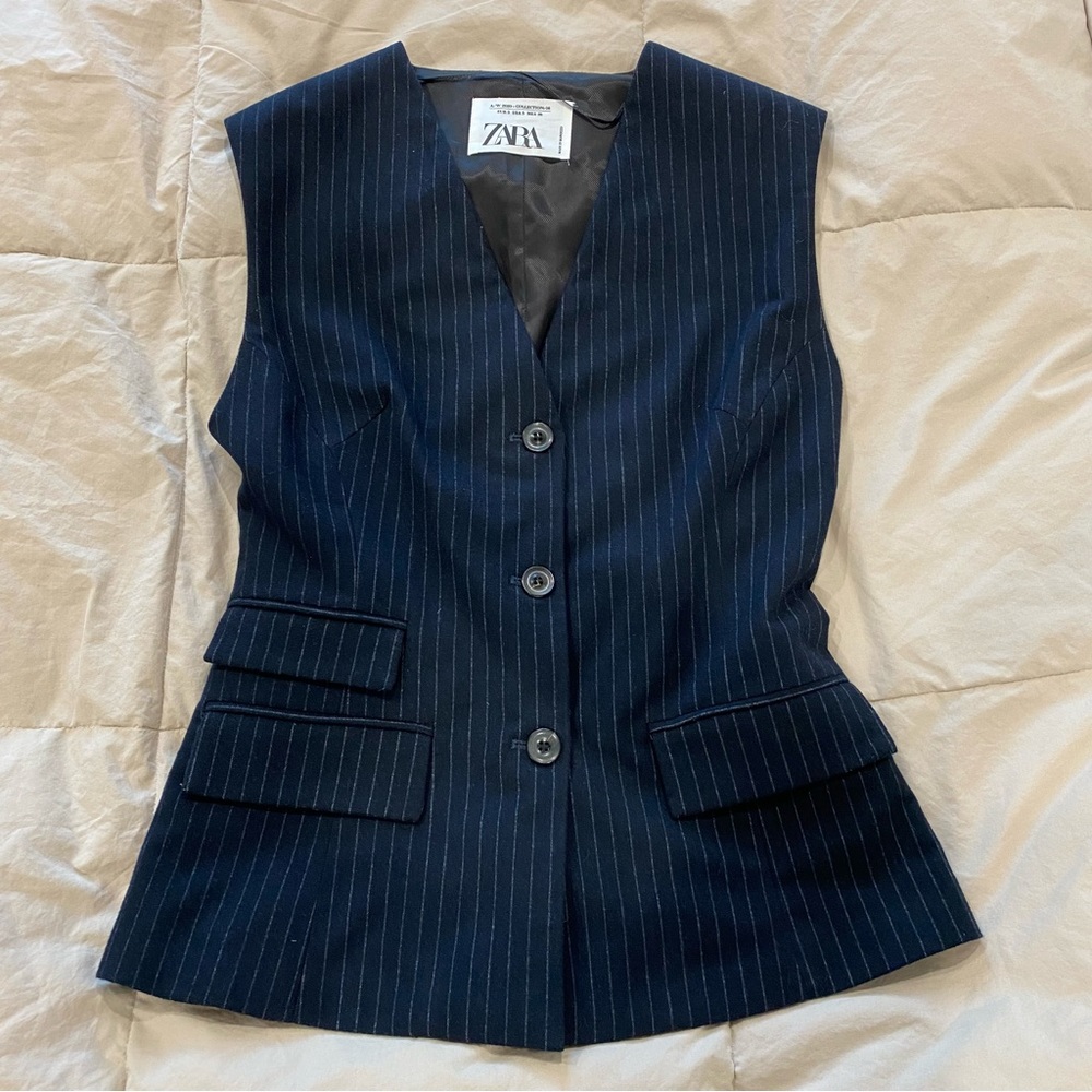 Zara Navy Pinstripe Vest